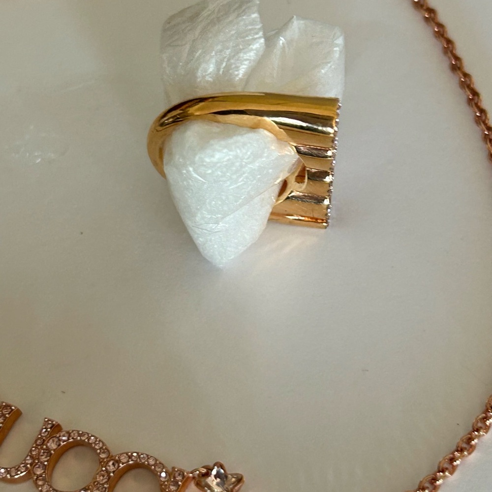 🩷🩷🩷GUCCI Crystal Logo Necklace + Ring Set • Rose Gold • Pavé Bling - Picture 7 of 14